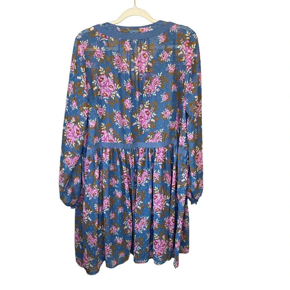 Matilda Jane To the Nines Blue Pink Floral Clip Dot Babydoll Dress XL Womens